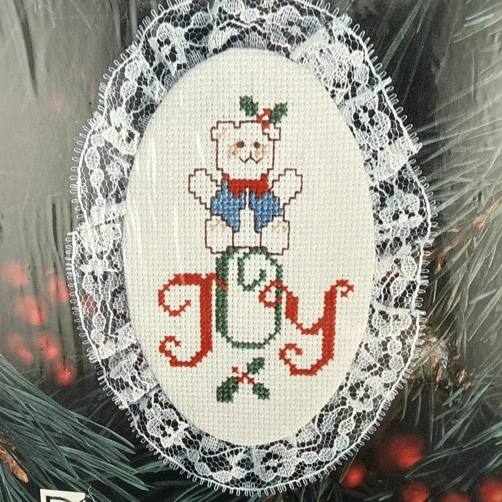 Vintage Lace Embroidery Christmas Ornament Kit - 1225 Joy Bear DMC Designs